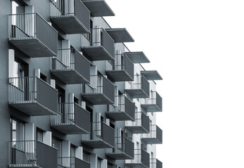 Modern residential building with balconies isolated