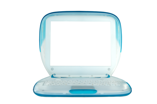 Vintage retro laptop computer with blank screen isolated