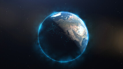 Fototapeta na wymiar Planet earth with a blue halo symbol of energy