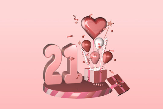 3D rendered display suitable for 21 21st birthday or twenty one twentieth anniversary celebration card or invitation