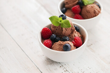 Dessert. Delicious ice cream on the table