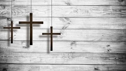 three crosses on a background of walls