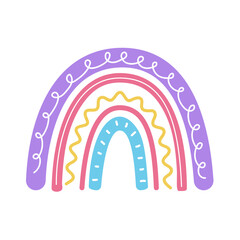 boho rainbow. hand drawn pastel rainbow baby greeting card decorative elements