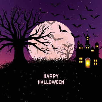 Vintage haunted house at moon night background template 13