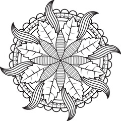 Hand drawing mandala flower pattern coloring page,
