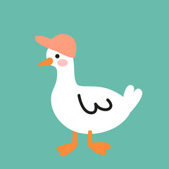 Illustration of a cute duck in baseball cap