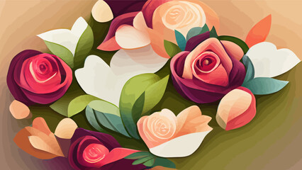 Fototapeta na wymiar beautiful romantic flower with roses leaves