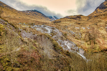 Les cascades Mor du Glen Etive, Etive Mor Waterfall en Ecosse.