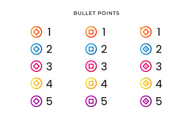 Colorful bullet point number with gradient arrow free vector