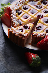 Homemade hot tasty pie with berries on the plate