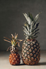 Two delicious fresh pineapples on a dark background