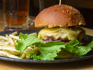 hamburger with salad