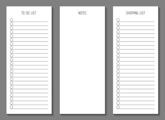 A set of to-do list, notes and shopping list. Sheet of paper