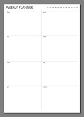 Weekly planner template. Blank notebook page isolated on grey. Business organizer page. Paper sheet 2