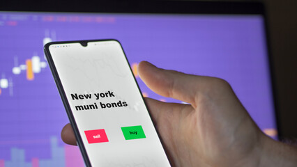 An investor's analyzing the stocks on screen. A phone shows the ETF's prices new york muni bonds