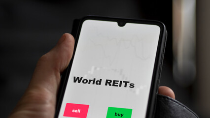 An investor's analyzing the reit on screen. A phone shows the ETF's prices world REITs