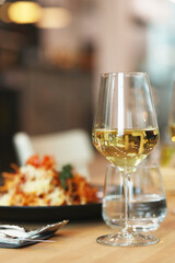 Delicious tasty food for a romantic dinner on the restaurant table