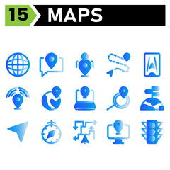 Maps And Navigation icon include globe, world, map, navigation, chat, communication, message, pin, user, road, location, destination, phone, place, signal, navigation, laptop, search, find