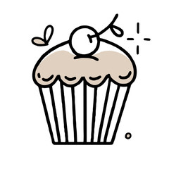 Cupcake doodle Clipart in black and beige Vector illustration in hand-drawn style