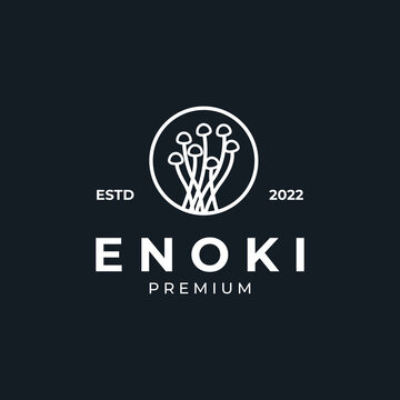 enoki mushroom badge logo symbol illustration design template