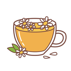 Chamomile herbal tea in glass cup- isolated vector object for cozy home relax design