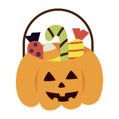 Halloween pumpkin with candies scary basket