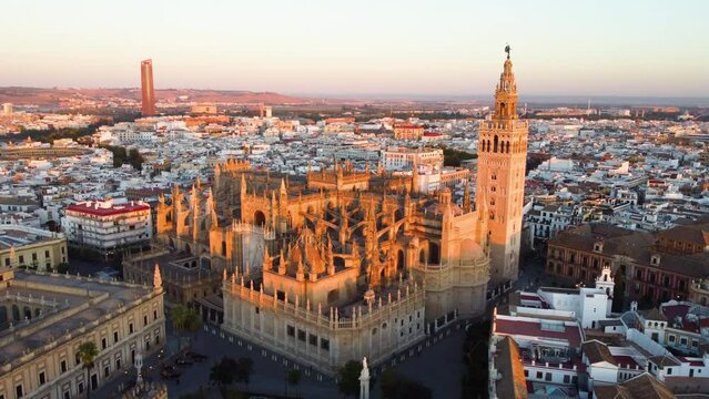 Catedral de Sevilla. Drone shot of the beautiful Spanish