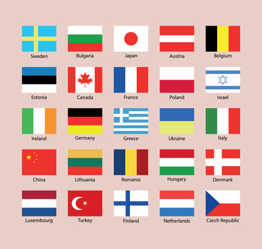 World flags with country names. Waving flag design. Vector collection of  flags. Vector illustration Stock-Vektorgrafik | Adobe Stock