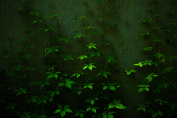vertical wall with green leaves and top side light