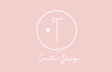 pink white T alphabet letter logo icon design with circle and vintage style. Creative template for company and business