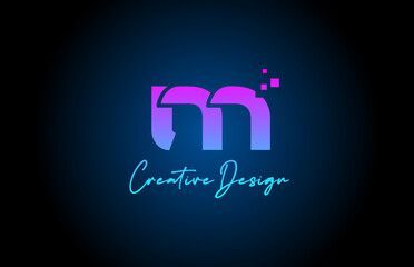 pink blue M alphabet letter logo icon design with dots. Creative template for company and business