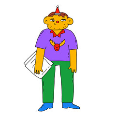 funny young man in santa hat.Office worker at a corporate party.Carnival at work 1970 psychedelic funky character.Christmas student. trendy fashion new year gen z.Sublimation print