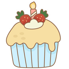 Cupcake With Cream And Strawberry Element Illustration
