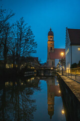 St. Martin cathedral in Amberg with waterreflections