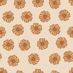 Retro floral groovy vector seamless pattern surface design, textile, stationery, wrapping paper, covers. 60s, 70s, 80s style. Abstract squares with vintage backgrounds