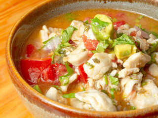 fish , salad with vegetables