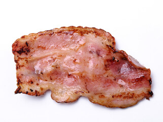 Hot fried bacon slices isolated on a white background