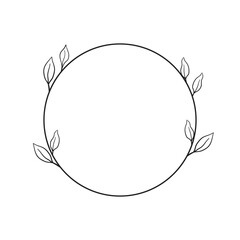 Circle frame with leaves. Doodle minimal style. Nature and organic decoration.