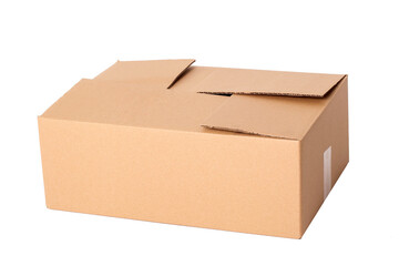 Image of a one scotched cardboard box on a white background