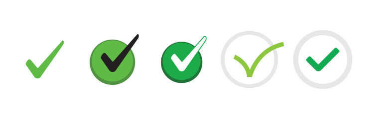 Check mark icons. Green tick approval.