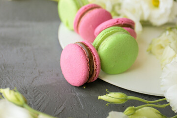 Flowers and dessert close up