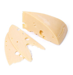 Delicious, sliced cheese on a white background