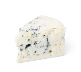 A slice of delicious blue cheese on a white background 