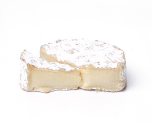 Fresh camembert cheese with sliced camembert isolated on a white background