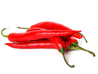 Fresh juicy red hot chili peppers isolated on a white background.