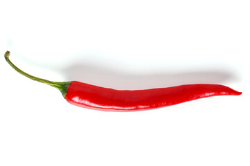 One fresh juicy red hot chili peppers isolated on a white background.