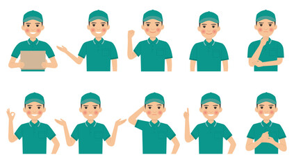 男性配達員のポーズ集_上半身