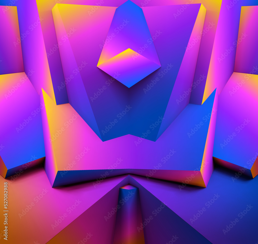 Poster Abstract geometric background with colorful 3D shapes or architectural forms for booklet or video conference backdrop