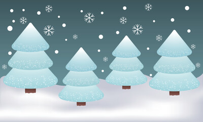 Beautiful winter vector illustration with Christmas trees. Design for postcard, cover, invitation, poster, packaging, background 