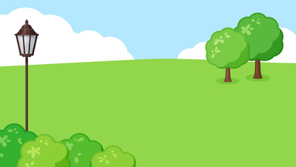 Obraz premium 街灯がある公園の風景イラスト_昼_16:9